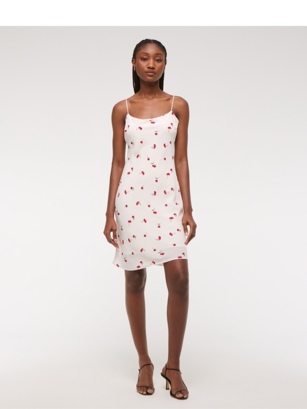 Abercrombie & Fitch Julia Slip Knee-Length Dress white red cherries large NWT